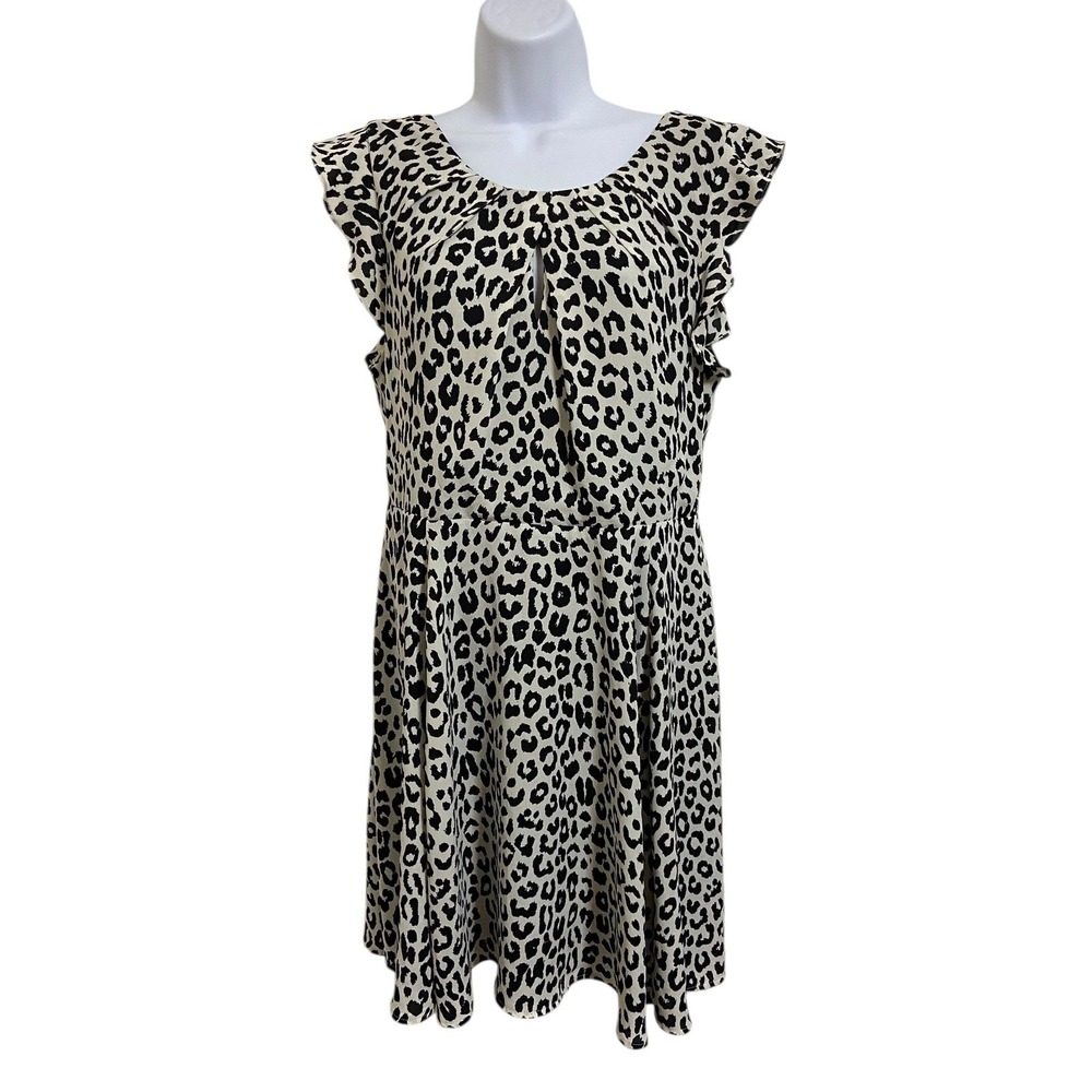 Express Leopard Print Dress Ruffle Sleeve Keyhole Mini Casual Party Size 12 - Picture 2 of 12